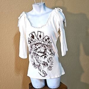 Brooklyn Girl Top  Size XLarge EUC  SplitSeam Shoulders with Tie Bell Sleeves